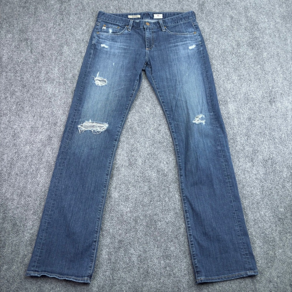AG Adriano Goldschmied Women’s Straight Leg Distressed Blue Jeans